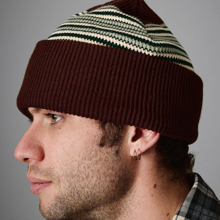 Passport Striped Organic Knit Beanie Choc 