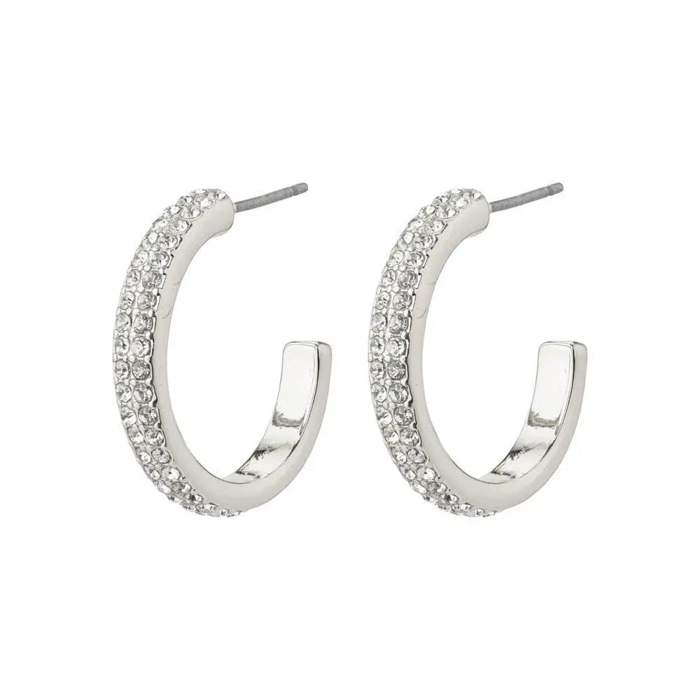 Pilgrim Heat Recycled Crystal Hoop Earrings Silver Plated 