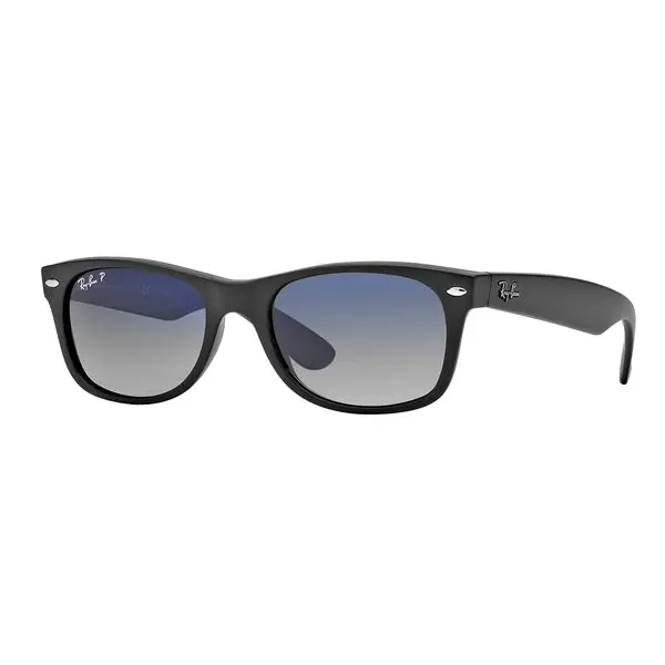 Ray-Ban New Wayfarer Polarised Sunglasses Matte Black / Blue Gradient Grey Polar - Standard 