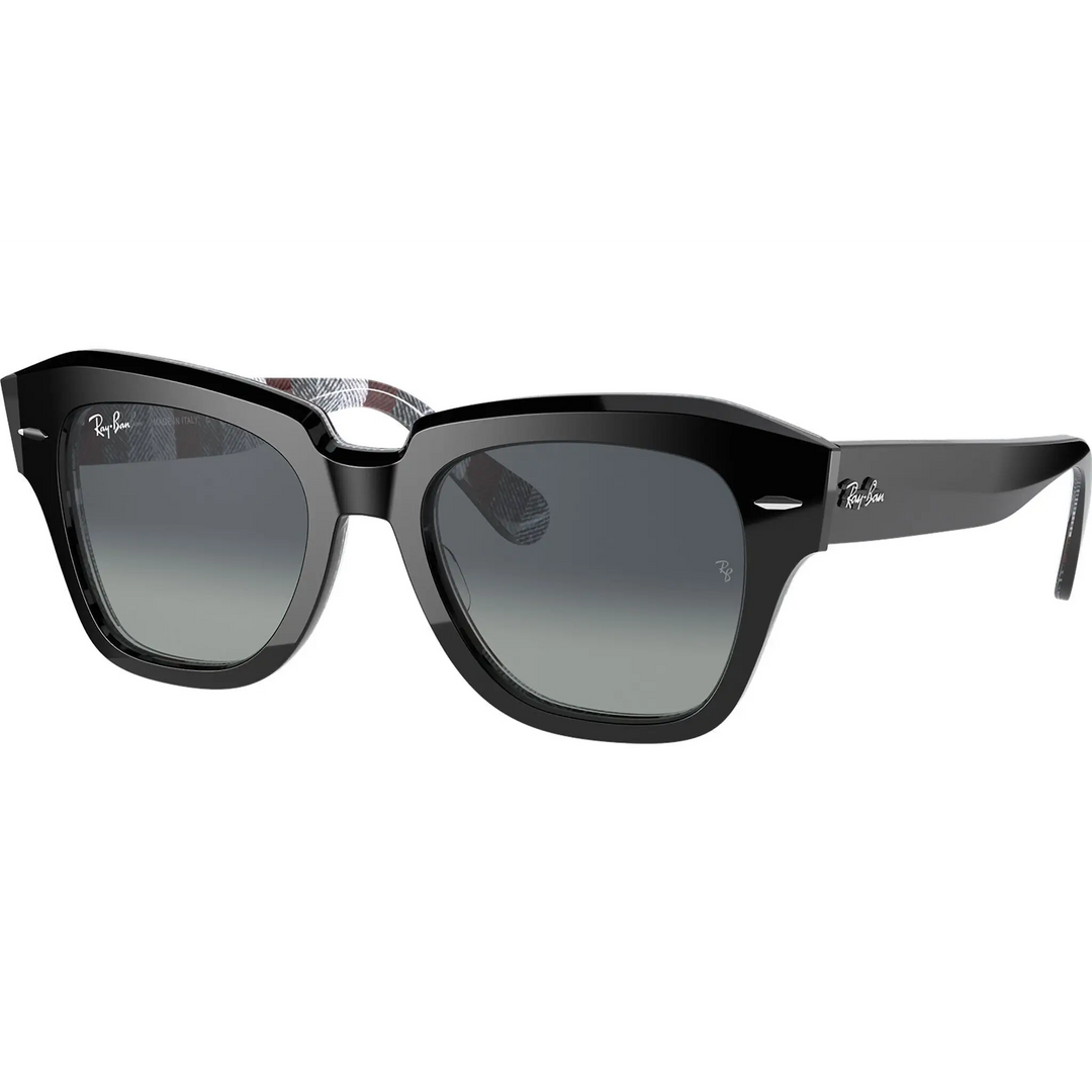 Ray-Ban State Street Sunglasses Black on Chevron Grey / Burgundy w Light Grey 