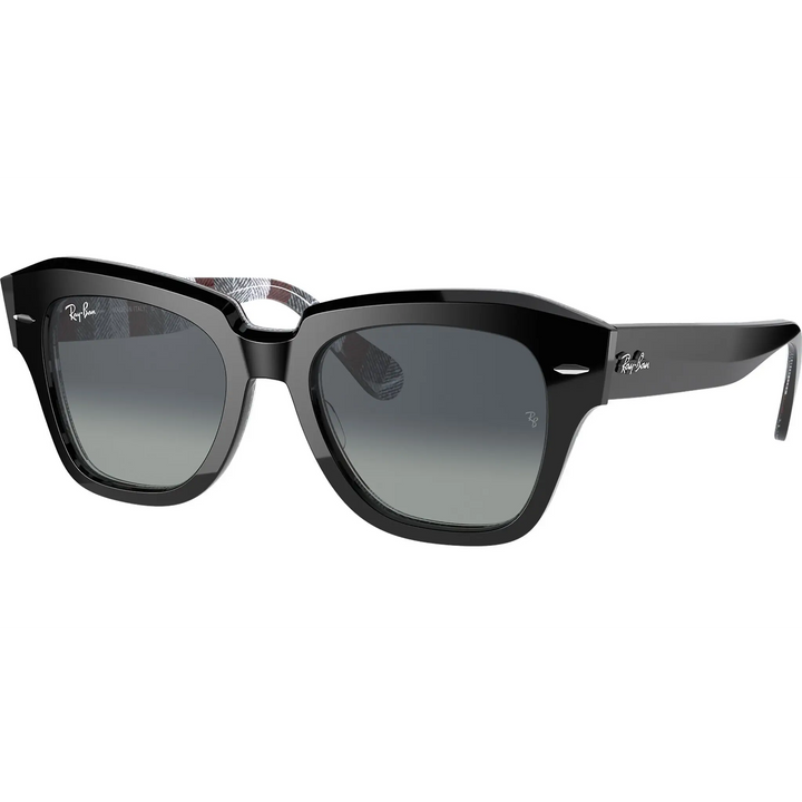 Ray-Ban State Street Sunglasses Black on Chevron Grey / Burgundy w Light Grey 