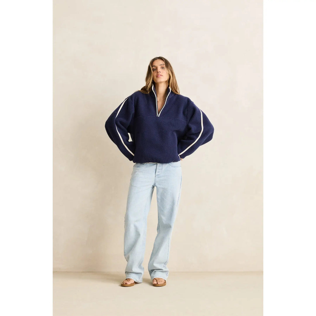 Rhythm Camp Half Zip Sherpa Pullover - Ocean