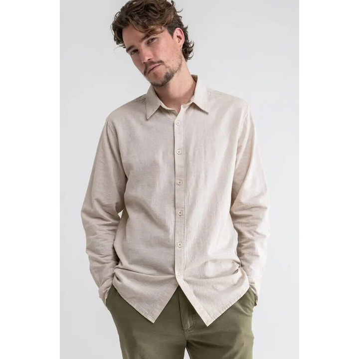 Rhythm Classic Linen Long Sleeve Shirt Sand M 