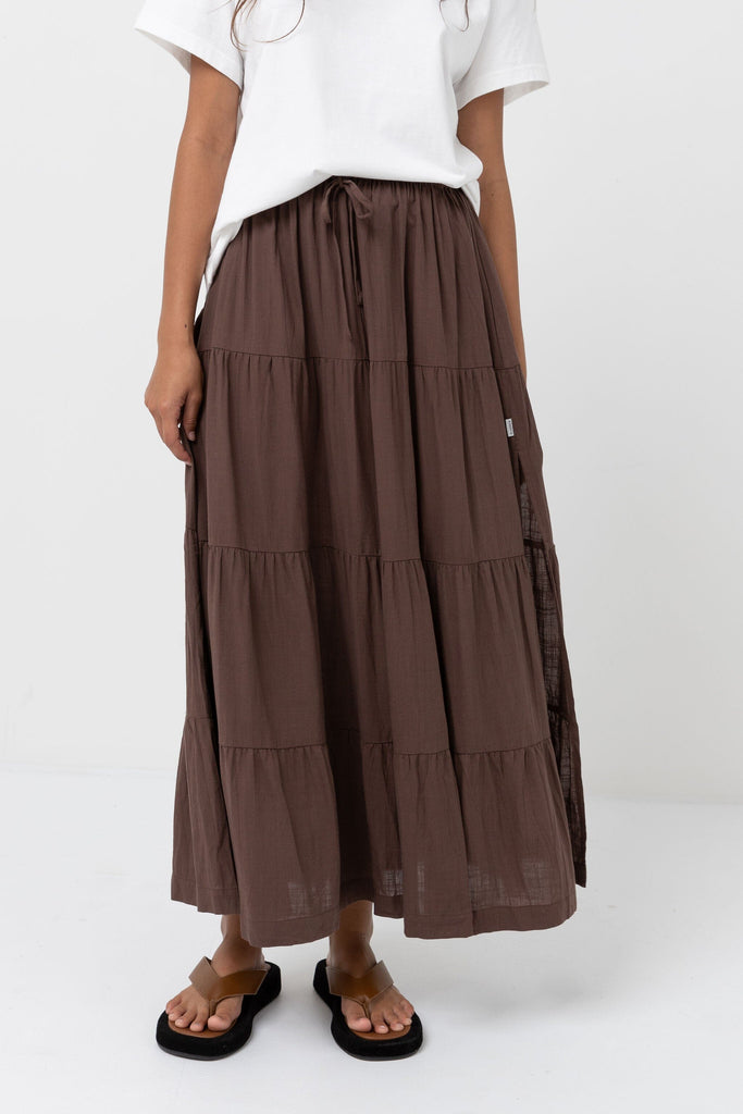 Rhythm Classic Tiered Maxi Skirt Chocolate 6 