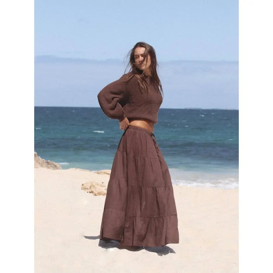 Rhythm Classic Tiered Maxi Skirt Chocolate 6 