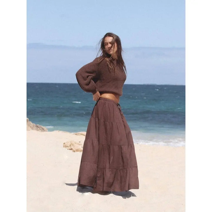 Rhythm Classic Tiered Maxi Skirt Chocolate 6 