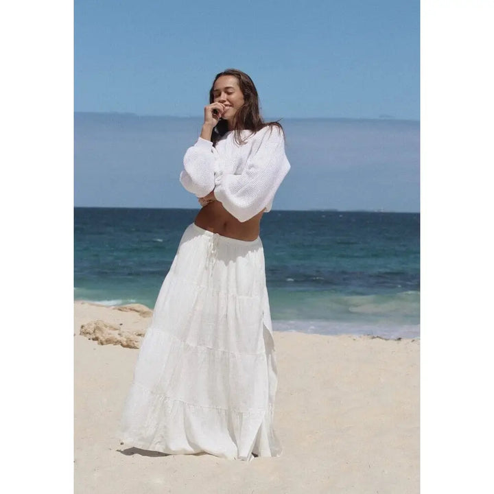 Rhythm Classic Tiered Maxi Skirt White 6 