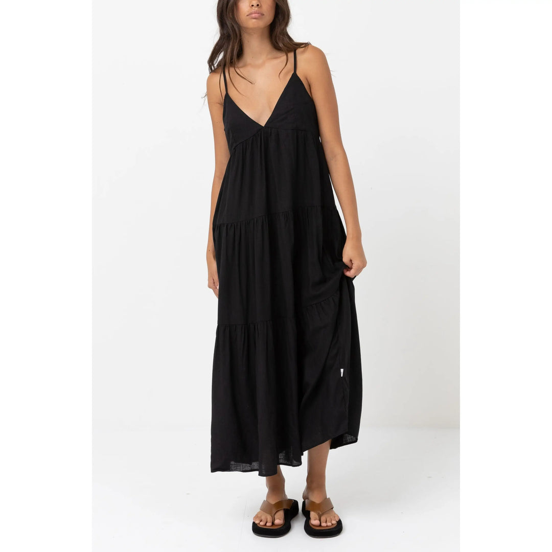 Rhythm Classic Tiered Midi Dress Black 6 
