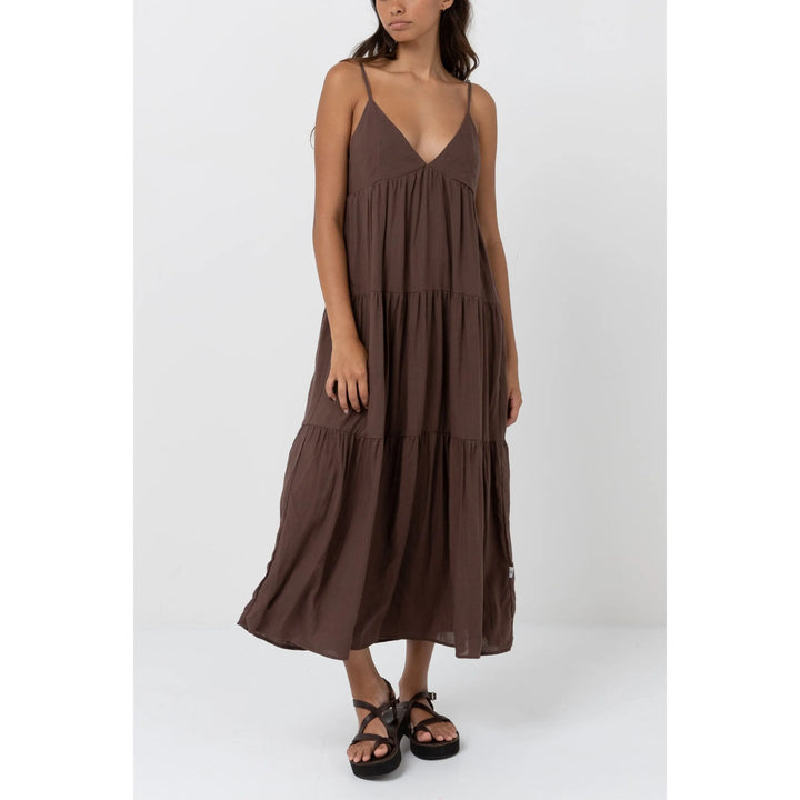 Rhythm Classic Tiered Midi Dress Chocolate 8 