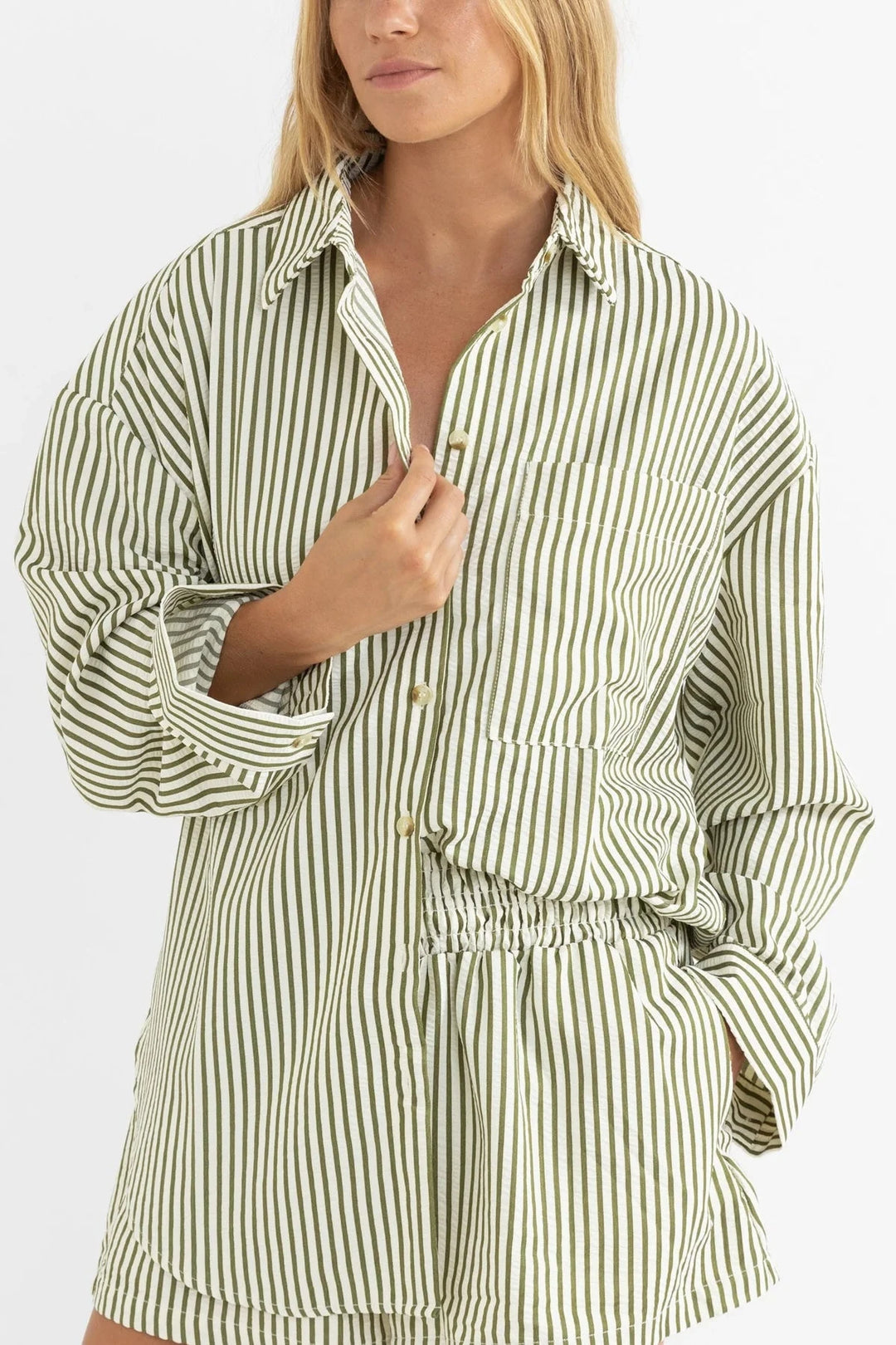 Rhythm Cove Stripe Oversized Shirt Aloe 6 