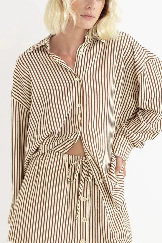 Rhythm Cove Stripe Oversized Shirt Natural 6 