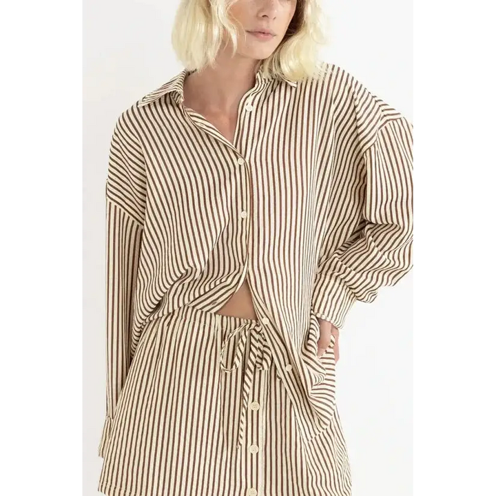 Rhythm Cove Stripe Oversized Shirt Natural 6 