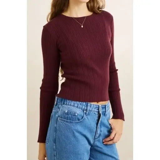 Rhythm Essential Long Sleeve Knit Top - Wine
