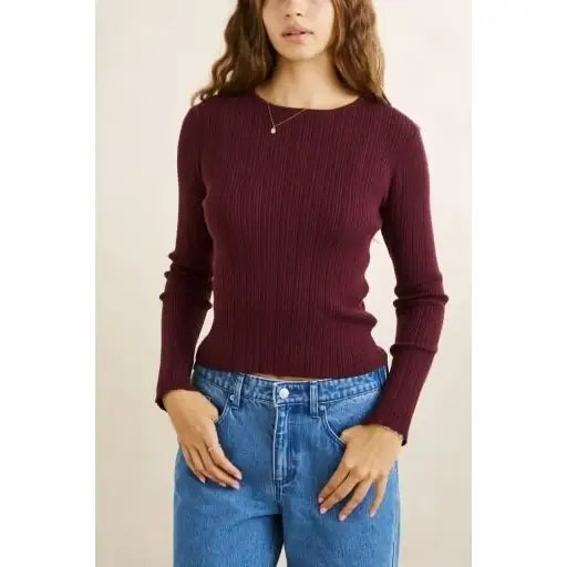 Rhythm Essential Long Sleeve Knit Top - Wine