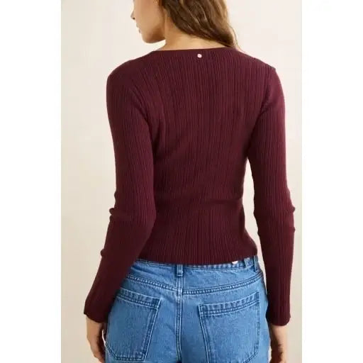 Rhythm Essential Long Sleeve Knit Top - Wine