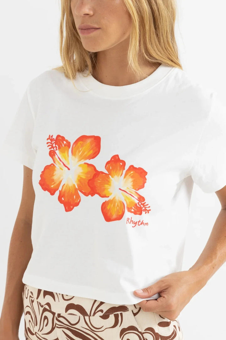 Rhythm Hibiscus Floral Crop Crew T-Shirt 
