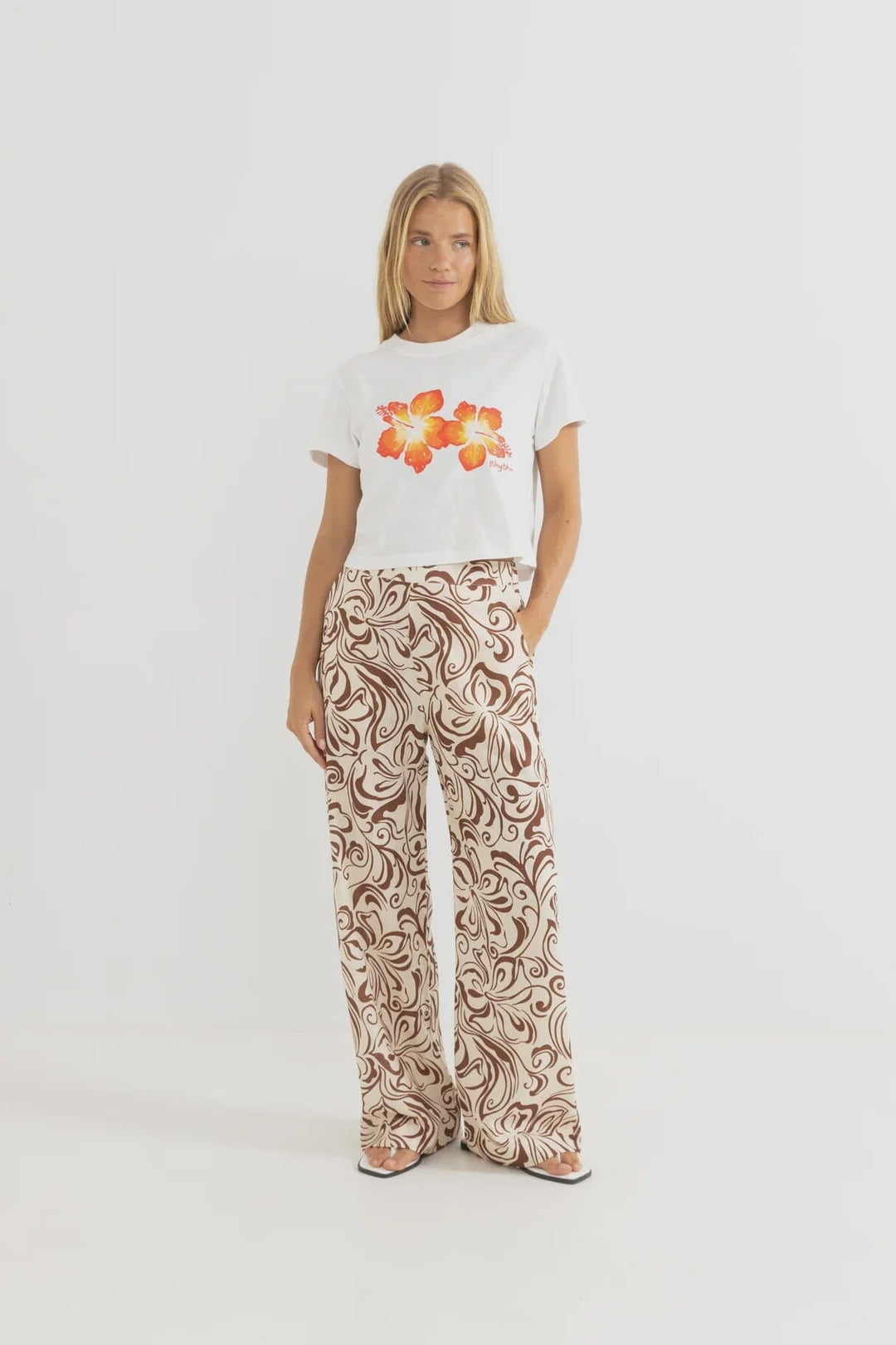 Rhythm Hibiscus Floral Crop Crew T-Shirt 