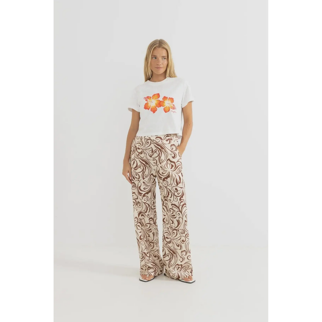 Rhythm Hibiscus Floral Crop Crew T-Shirt 
