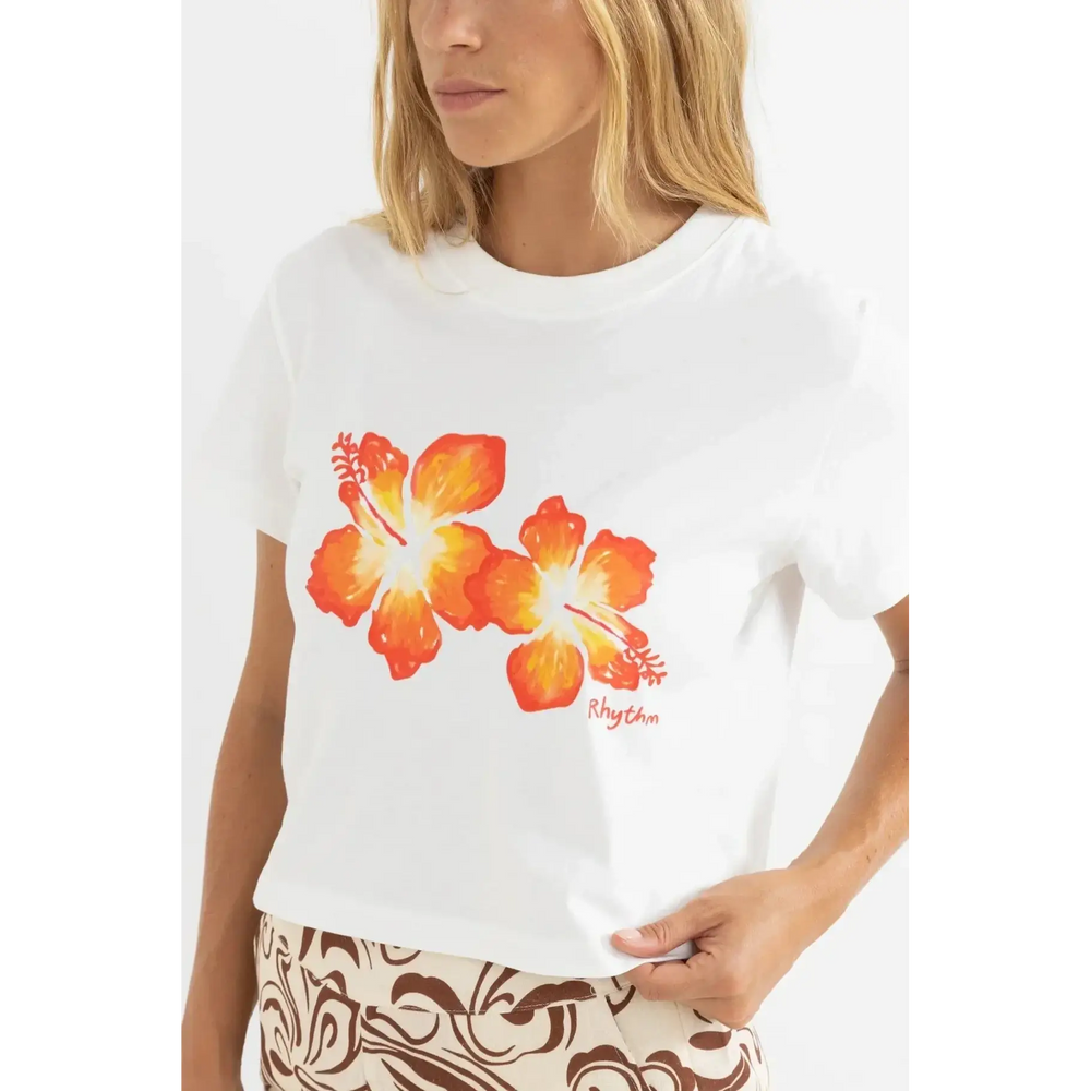 Rhythm Hibiscus Floral Crop Crew T-Shirt 
