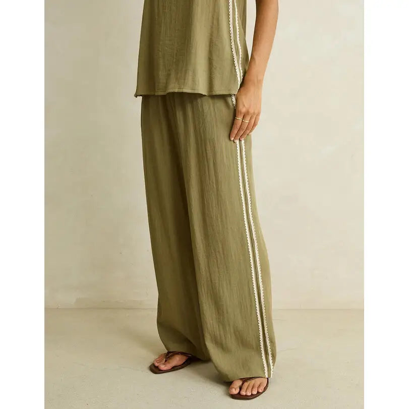 Rhythm Linen Lace Track Pants - Olive / 6