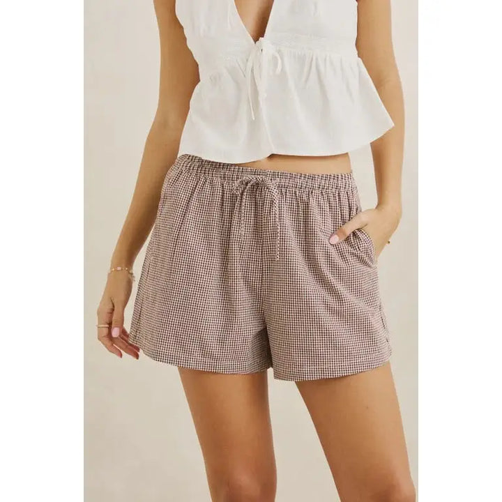 Rhythm London Check Beach Shorts - Chocolate / 6