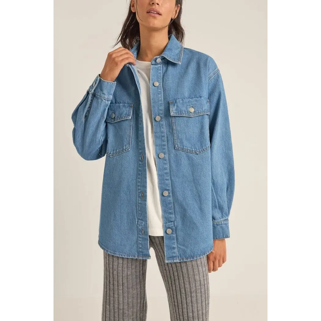 Rhythm Oversized Denim Shacket Washed Blue 14 
