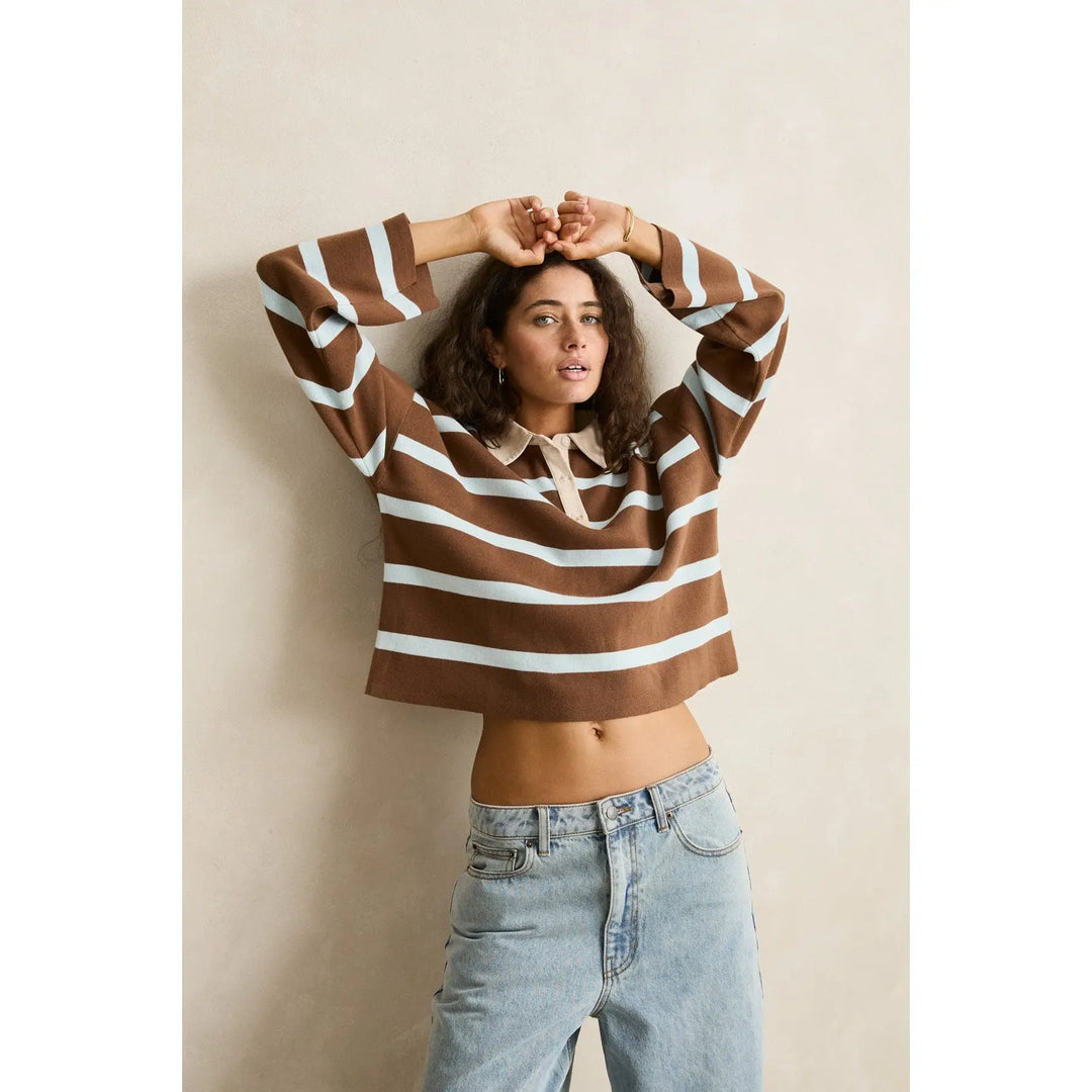Rhythm Rugby Polo Knit Sweater - Brown