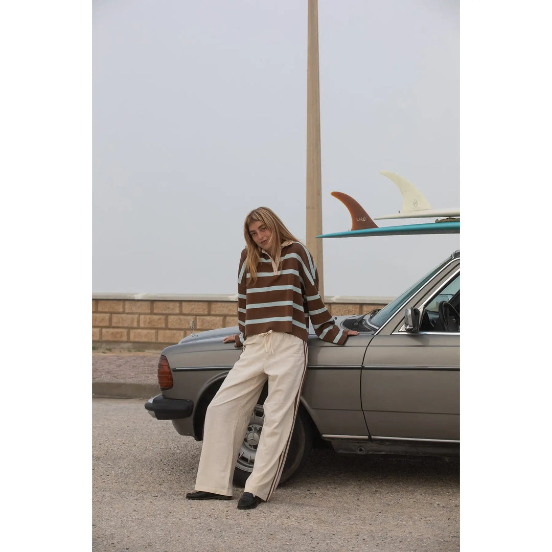 Rhythm Rugby Polo Knit Sweater - Brown
