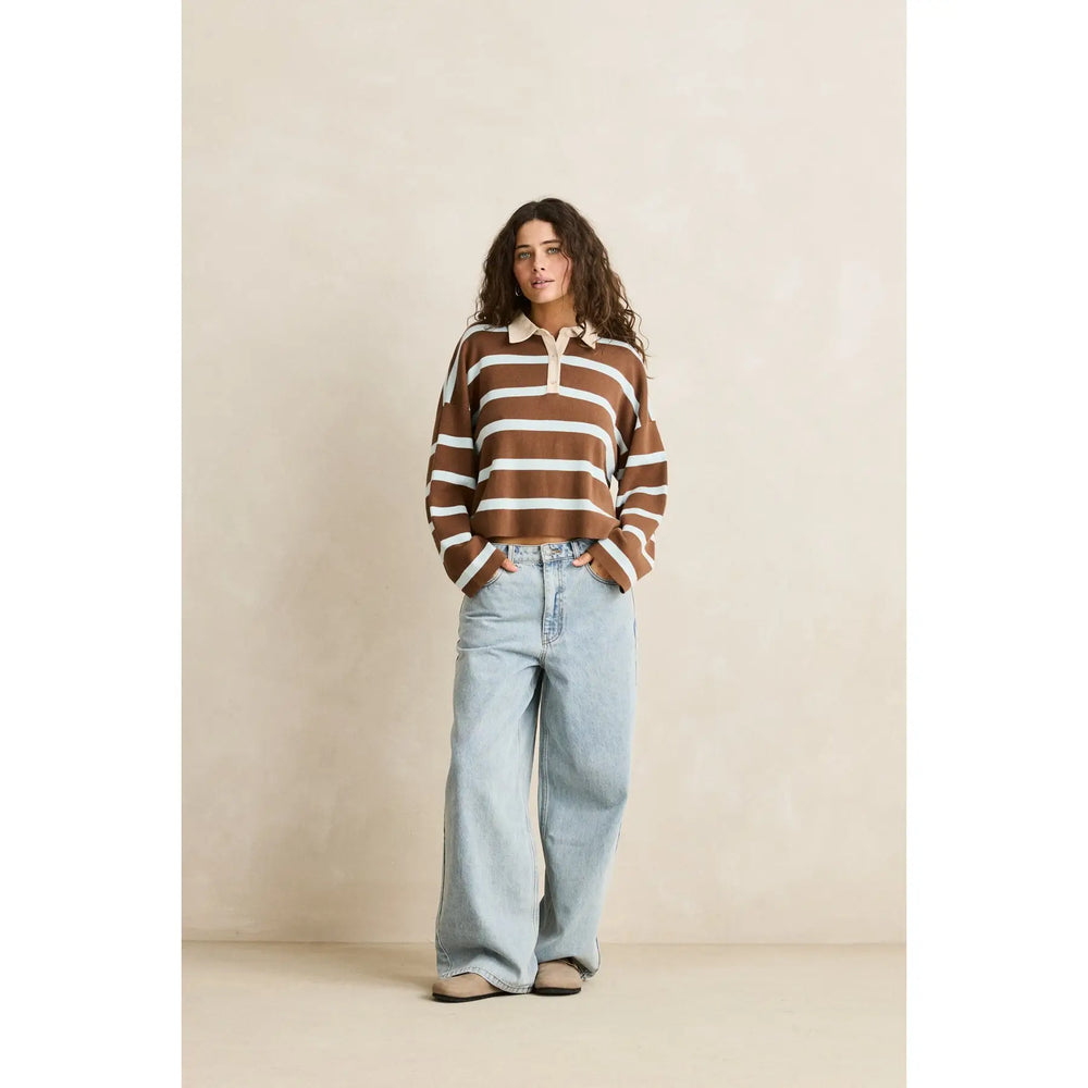 Rhythm Rugby Polo Knit Sweater - Brown