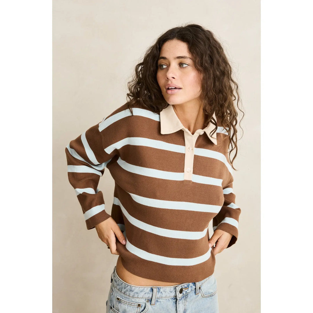 Rhythm Rugby Polo Knit Sweater - Brown