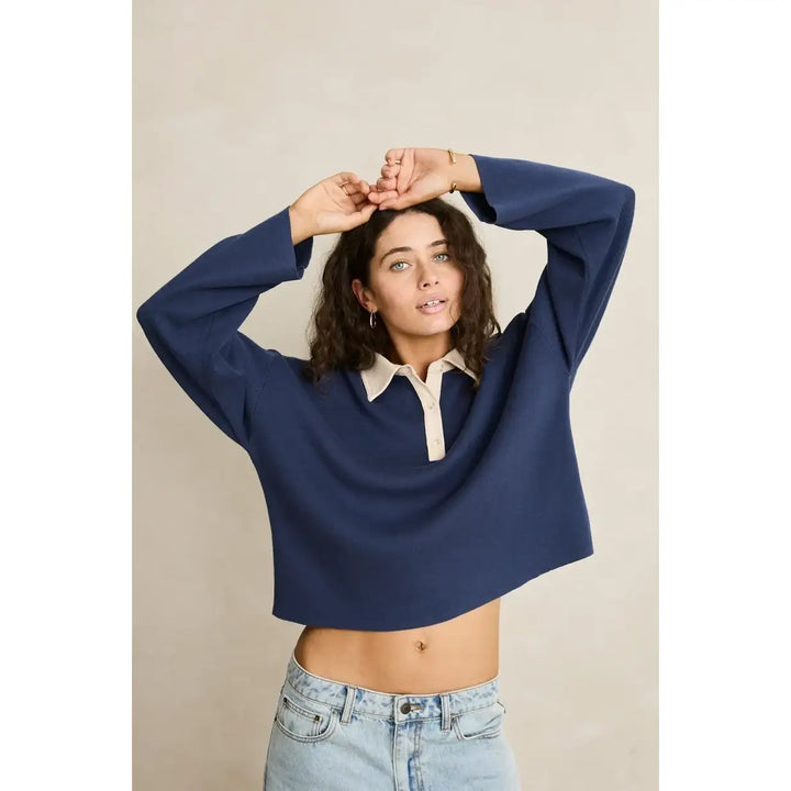 Rhythm Rugby Polo Knit Sweater - Navy