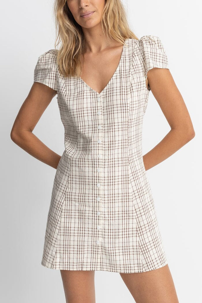 Rhythm Rumi Check Cap Sleeve Mini Dress 