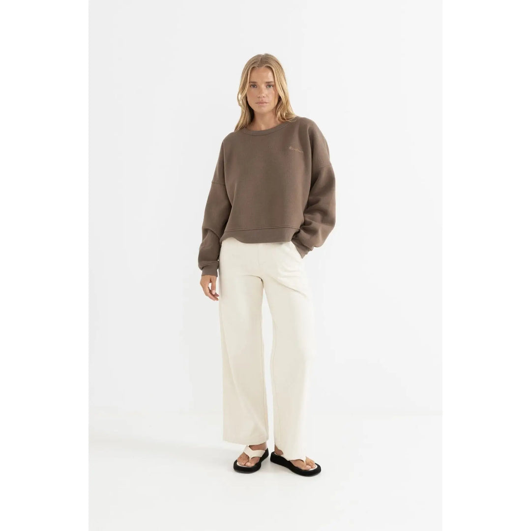 Rhythm Slouchy Crew Neck Fleece Sweatshirt 