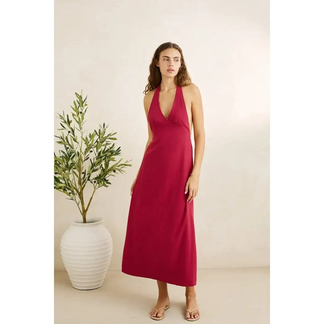 Rhythm Sunny Days Linen Halter Neck Maxi Dress