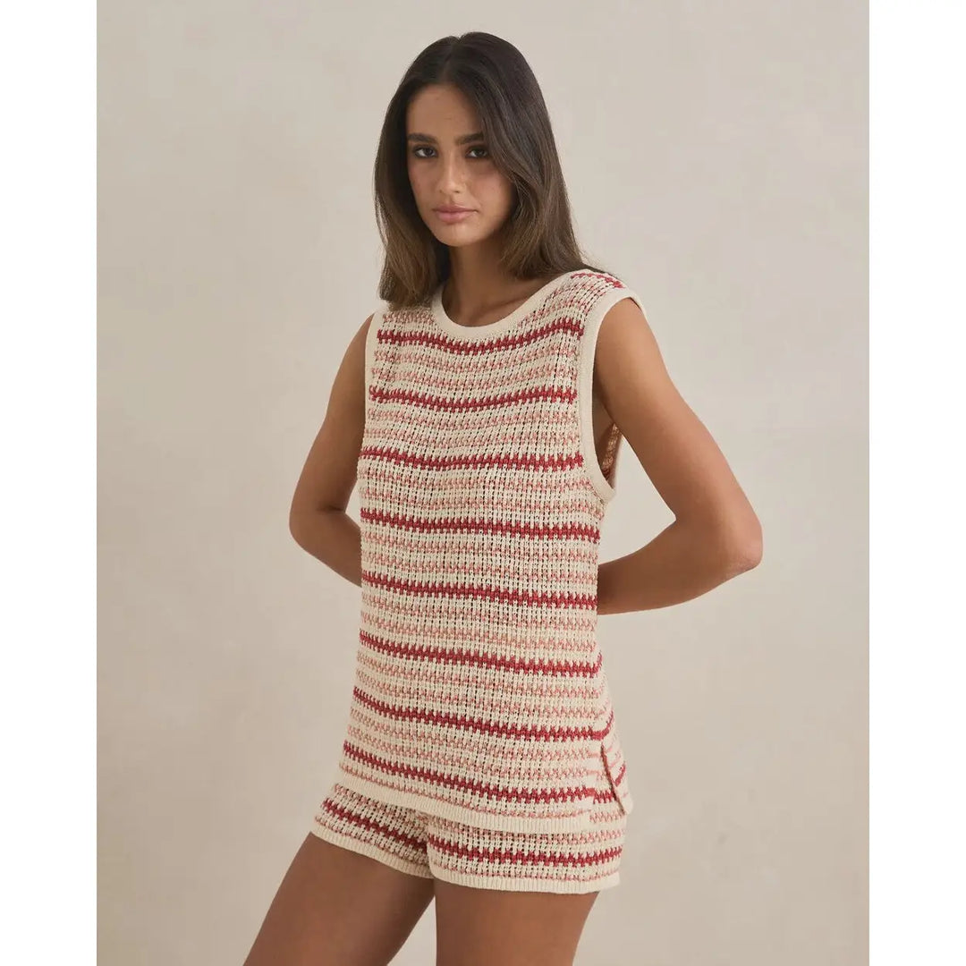 Rhythm Tami Stripe Knit Longline Tank - Watermelon