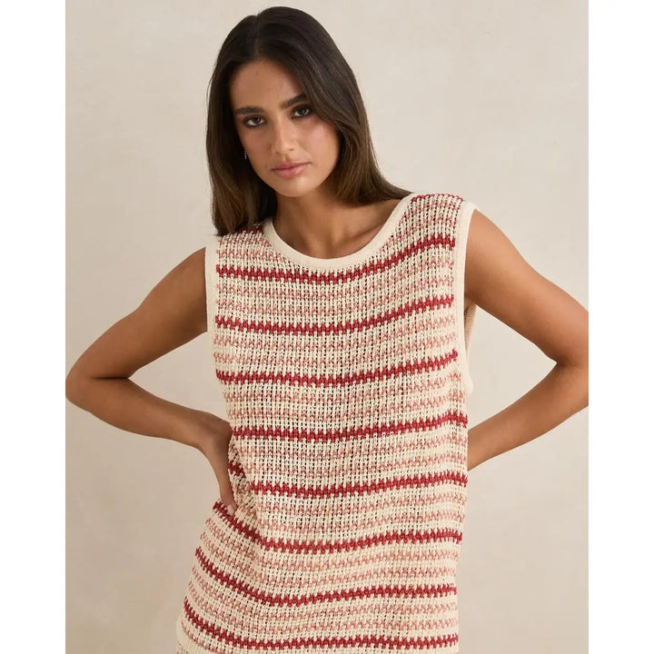 Rhythm Tami Stripe Knit Longline Tank - Watermelon