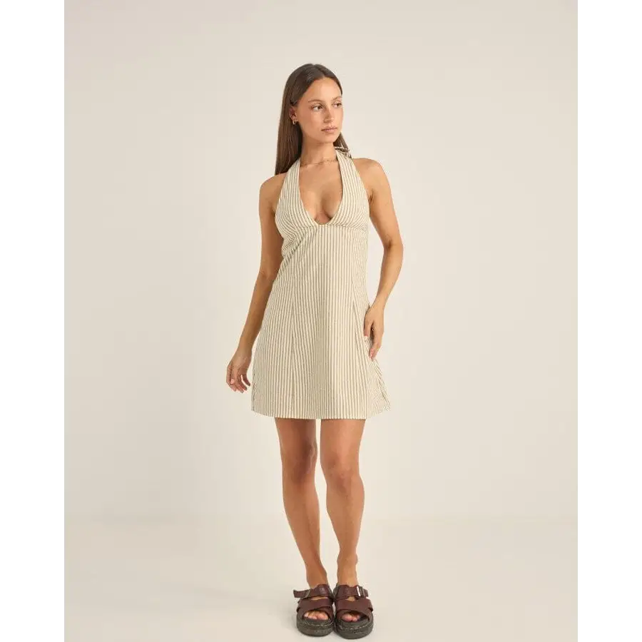 Rhythm Valley Stripe Halter Mini Dress 