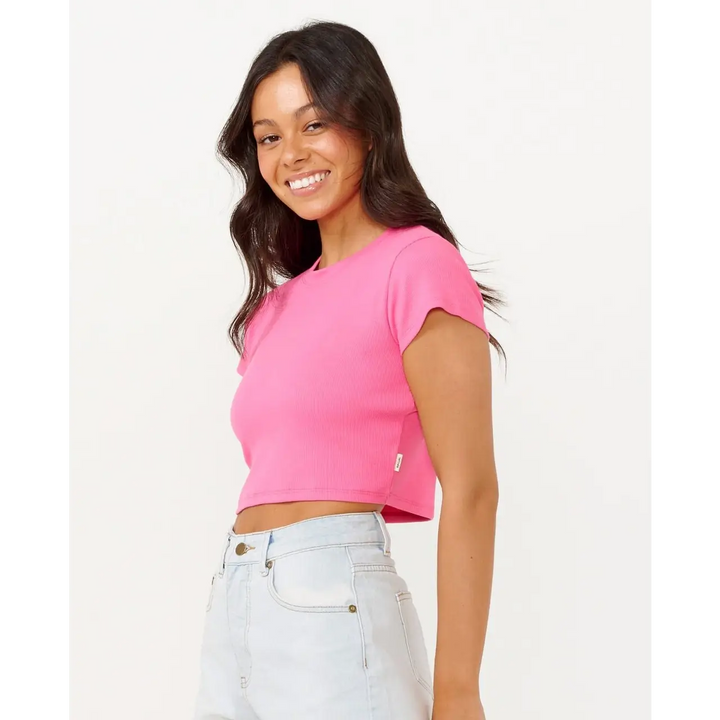 Rip Curl Classic Ribbed T-Shirt Hot Pink XS 
