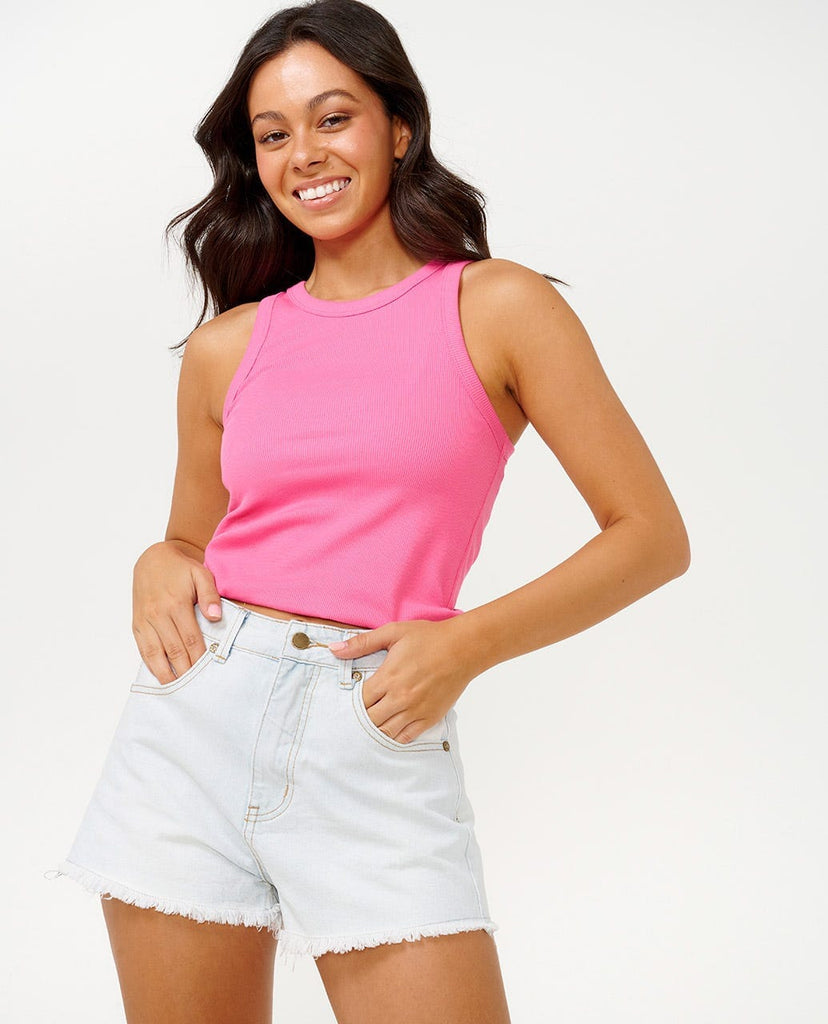 Rip Curl Classic Ribbed Tank Top Hot Pink S 