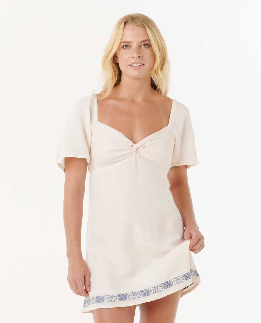 Rip Curl Oceanic Embroidered Short Sleeve Mini Dress 
