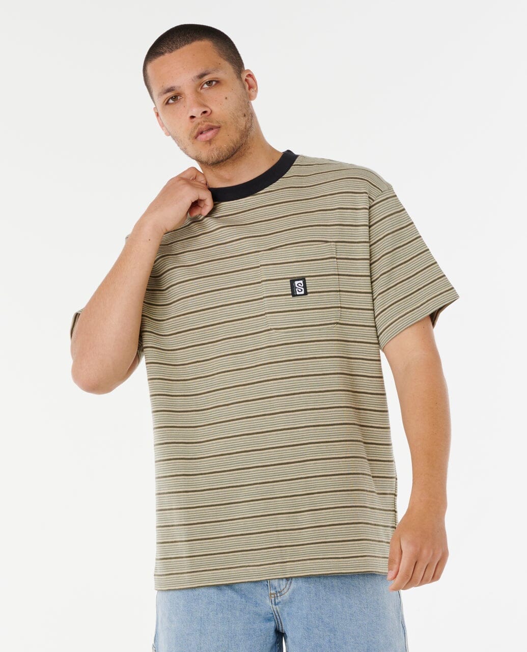 Rip Curl Search Stripe T-Shirt Khaki Sand S 