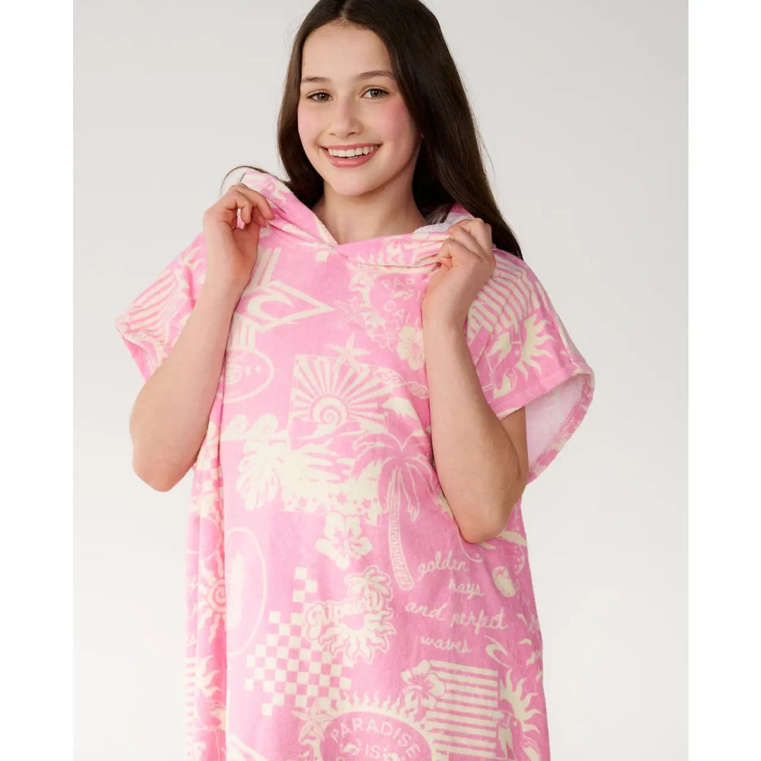 Rip Curl Youth Mixed Hooded Towel - Natural / Pink