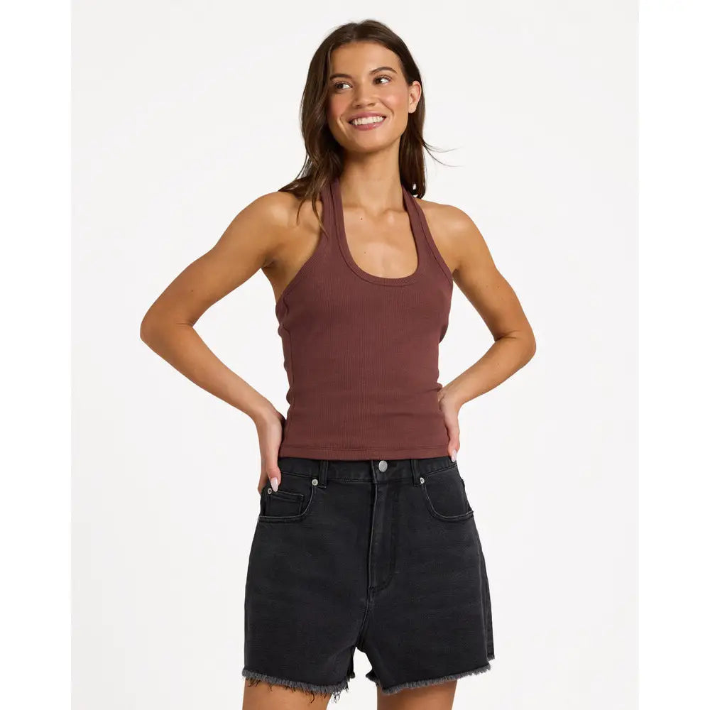 Roxy Base Rib Halter Tank Top - Java / 6