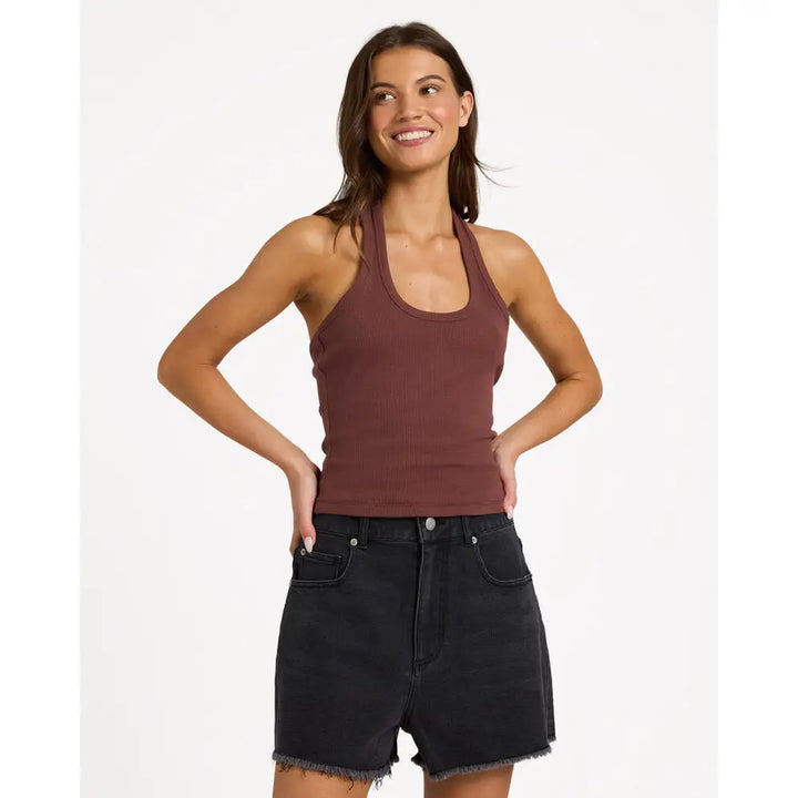 Roxy Base Rib Halter Tank Top - Java / 6