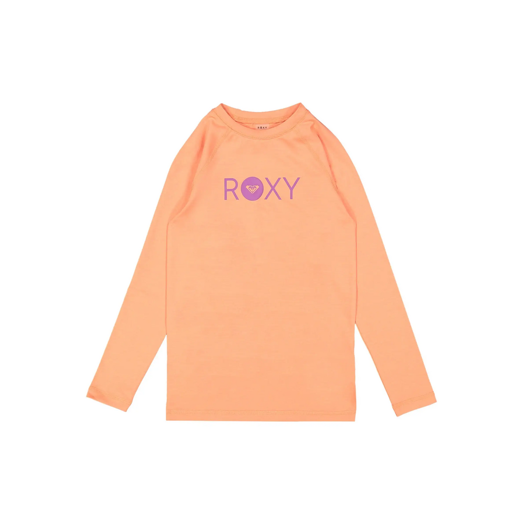 Orange long-sleeve shirt with 'Roxy' logo on a white background