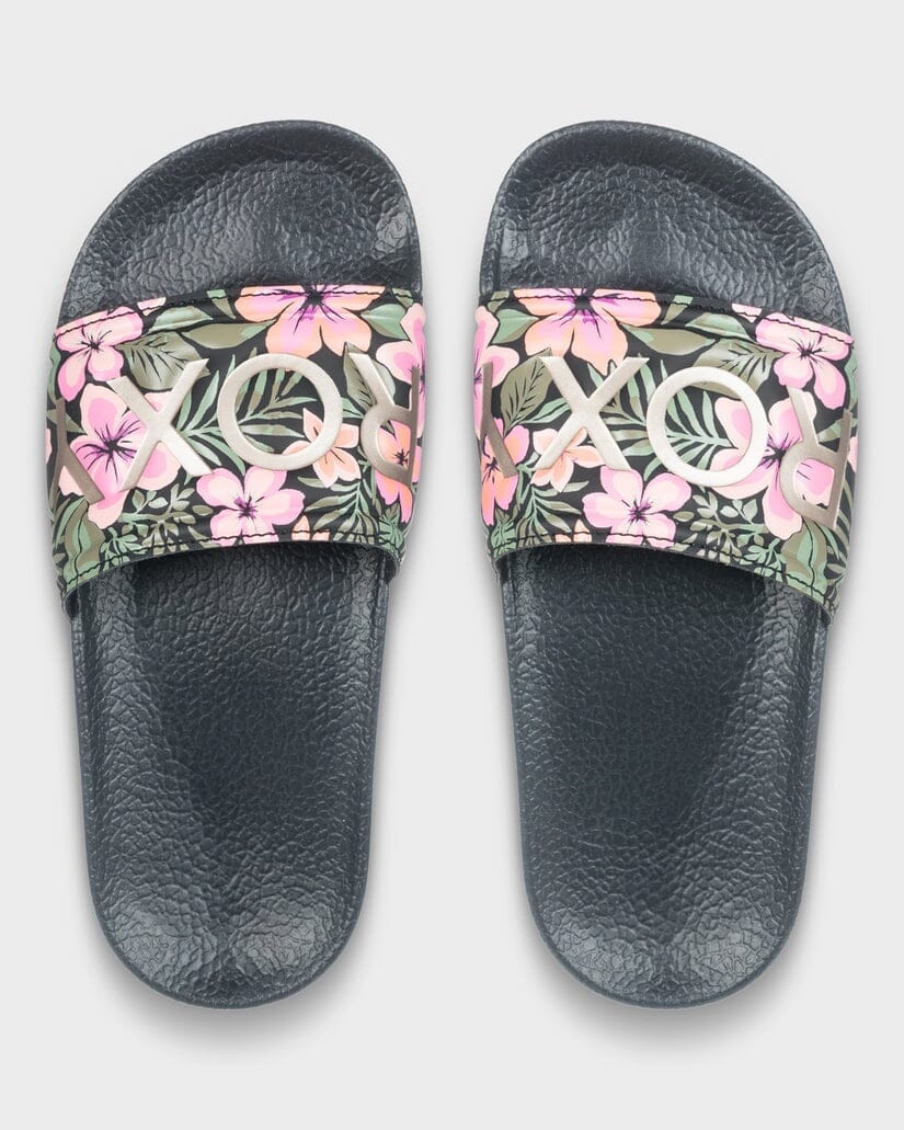 Roxy Youth Slippy II Slides - Black Multi 