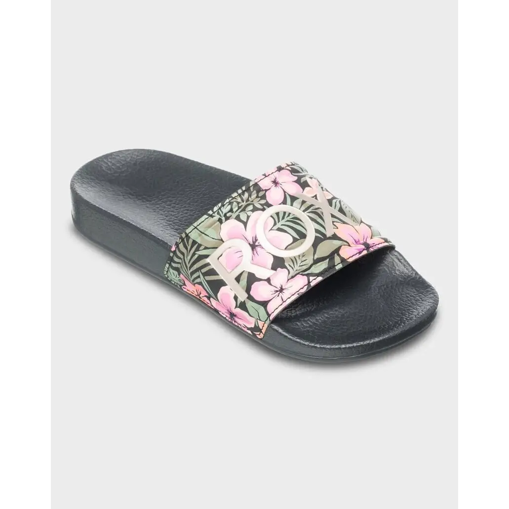Roxy Youth Slippy II Slides - Black Multi 