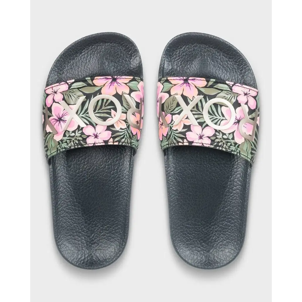 Roxy Youth Slippy II Slides - Black Multi 