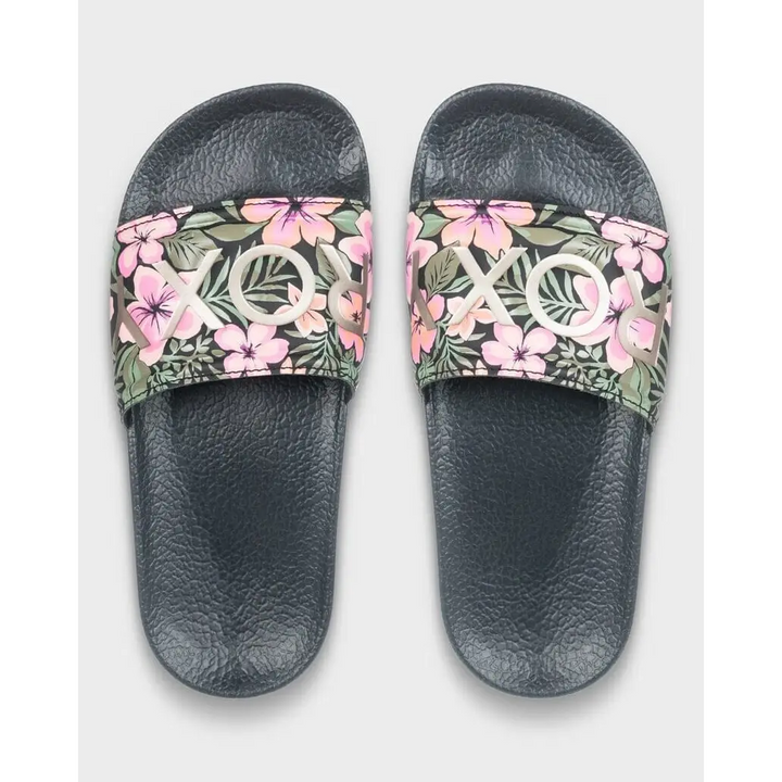 Roxy Youth Slippy II Slides - Black Multi 