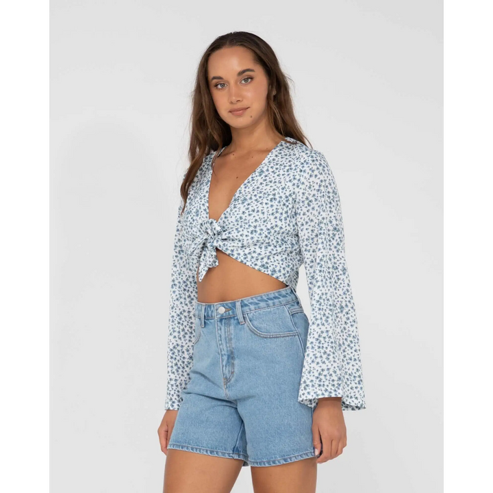 Rusty Balnear Floral Printed Tie Front Cropped Shirt 